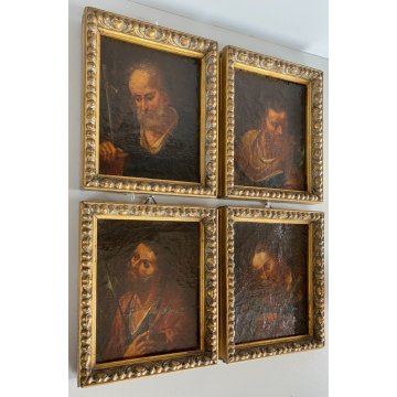 ANTICHI DIPINTI OLIO TELA RITRATTO MEZZO BUSTO QUATTRO EVANGELISTI '600 -18x15cm