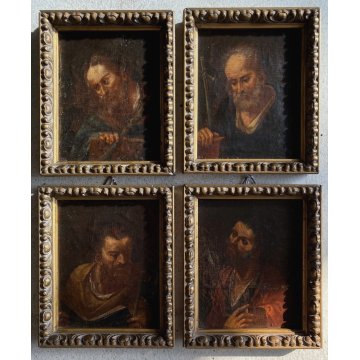 ANTICHI DIPINTI OLIO TELA RITRATTO MEZZO BUSTO QUATTRO EVANGELISTI '600 -18x15cm