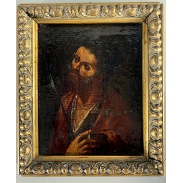 ANTICHI DIPINTI OLIO TELA RITRATTO MEZZO BUSTO QUATTRO EVANGELISTI '600 -18x15cm