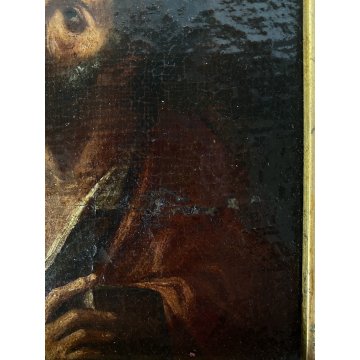 ANTICHI DIPINTI OLIO TELA RITRATTO MEZZO BUSTO QUATTRO EVANGELISTI '600 -18x15cm