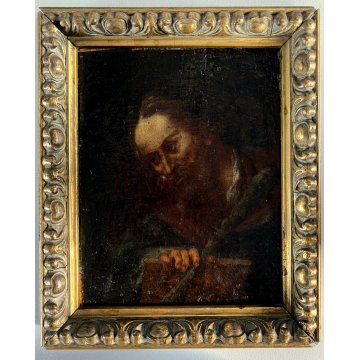 ANTICHI DIPINTI OLIO TELA RITRATTO MEZZO BUSTO QUATTRO EVANGELISTI '600 -18x15cm