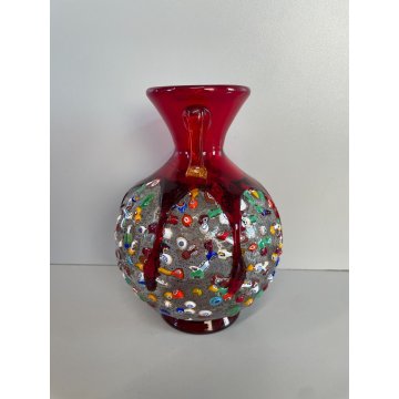 VASO VETRO SOFFIATO MURANO MURRINA SINFONIA IMPERIO ROSSI MILLEFIORI ANFORA 1990
