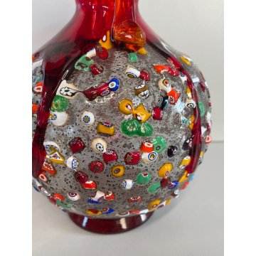 VASO VETRO SOFFIATO MURANO MURRINA SINFONIA IMPERIO ROSSI MILLEFIORI ANFORA 1990