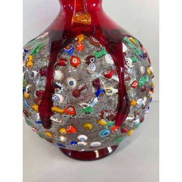 VASO VETRO SOFFIATO MURANO MURRINA SINFONIA IMPERIO ROSSI MILLEFIORI ANFORA 1990