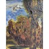 ANTICO QUADRO DIPINTO OLIO TAVOLA PAESAGGIO BOSCHIVO SELVA ALBERI '800/'900
