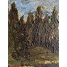 ANTICO QUADRO DIPINTO OLIO TAVOLA PAESAGGIO BOSCHIVO SELVA ALBERI '800/'900