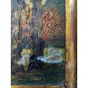 ANTICO QUADRO DIPINTO OLIO TAVOLA PAESAGGIO BOSCHIVO SELVA ALBERI '800/'900