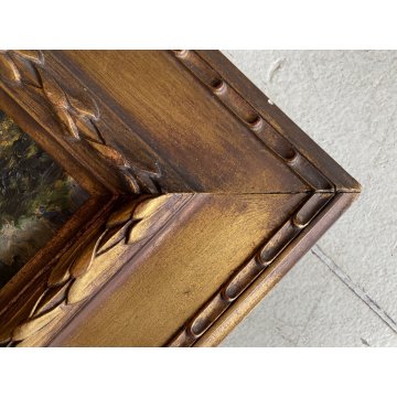 ANTICO QUADRO DIPINTO OLIO TAVOLA PAESAGGIO BOSCHIVO SELVA ALBERI '800/'900