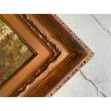 QUADRO DIPINTO SCENA CACCIA con DUE CANI PAESAGGIO CAMPI di GRANO SELVA '900