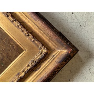 QUADRO DIPINTO SCENA CACCIA con DUE CANI PAESAGGIO CAMPI di GRANO SELVA '900