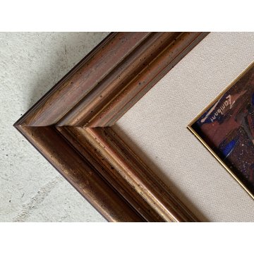 QUADRO DIPINTO OLIO Ermanno Zamboni PAESAGGIO RURALE CREPUSCOLO BORGO Sesia '70