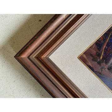 QUADRO DIPINTO OLIO Ermanno Zamboni PAESAGGIO RURALE CREPUSCOLO BORGO Sesia '70