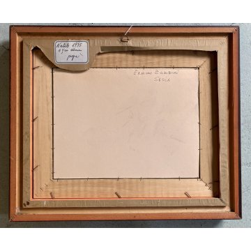QUADRO DIPINTO OLIO Ermanno Zamboni PAESAGGIO RURALE CREPUSCOLO BORGO Sesia '70