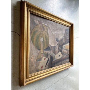 ANTICO QUADRO OLIO Ugo Celada da Virgilio NATURA MORTA CARTE SCARPONE ZUCCA 1939