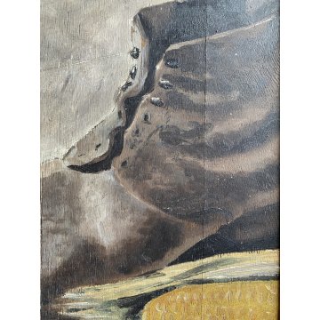 ANTICO QUADRO OLIO Ugo Celada da Virgilio NATURA MORTA CARTE SCARPONE ZUCCA 1939
