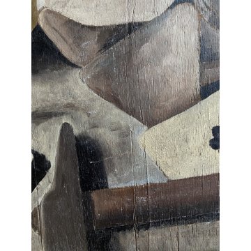 ANTICO QUADRO OLIO Ugo Celada da Virgilio NATURA MORTA CARTE SCARPONE ZUCCA 1939