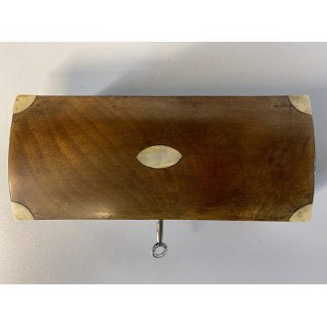 ANTICO COFANETTO LEGNO INTARSIATO SERRATURA CHIAVE PIEDINI OTTONE ART DECO