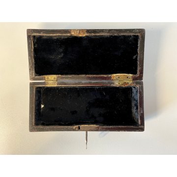 ANTICO COFANETTO LEGNO INTARSIATO SERRATURA CHIAVE PIEDINI OTTONE ART DECO