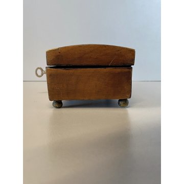 ANTICO COFANETTO LEGNO INTARSIATO SERRATURA CHIAVE PIEDINI OTTONE ART DECO