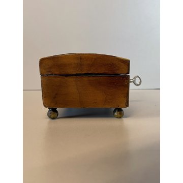 ANTICO COFANETTO LEGNO INTARSIATO SERRATURA CHIAVE PIEDINI OTTONE ART DECO