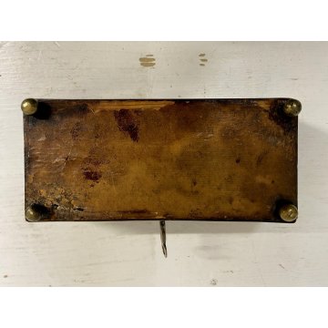 ANTICO COFANETTO LEGNO INTARSIATO SERRATURA CHIAVE PIEDINI OTTONE ART DECO