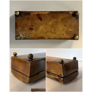 ANTICO COFANETTO LEGNO INTARSIATO SERRATURA CHIAVE PIEDINI OTTONE ART DECO
