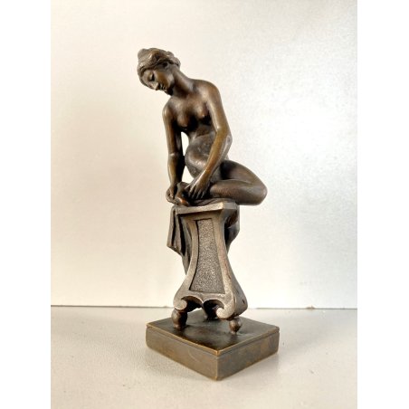 SCULTURA STATUA BRONZO NUDO FEMMINILE FIGURA GIOVANE DONNA 13,5cm/h PRIMO '900