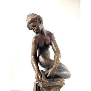 SCULTURA STATUA BRONZO NUDO FEMMINILE FIGURA GIOVANE DONNA 13,5cm/h PRIMO '900
