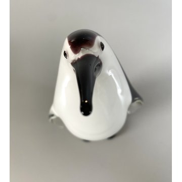 SCULTURA PINGUINO VETRO Murano SOMMERSO BIANCO NERO TRANSPARENTE VINTAGE '70