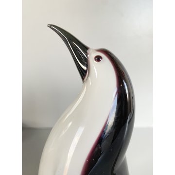 SCULTURA PINGUINO VETRO Murano SOMMERSO BIANCO NERO TRANSPARENTE VINTAGE '70