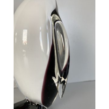SCULTURA PINGUINO VETRO Murano SOMMERSO BIANCO NERO TRANSPARENTE VINTAGE '70