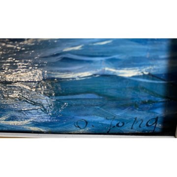 QUADRO DIPINTO OLIO O. Jong FARAGLIONI Capri PAESAGGIO MARINO BARCHE a VELA '900