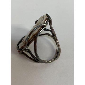 anello CAMMEO conchiglia sardonica argento 925 scolpito a mano a Torre del Greco