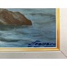QUADRO DIPINTO OLIO Seassaro PAESAGGIO MARINO NOTTURNO LUNA PIENA PROMONTORIO