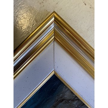 QUADRO DIPINTO OLIO Seassaro PAESAGGIO MARINO NOTTURNO LUNA PIENA PROMONTORIO