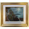 QUADRO DIPINTO OLIO Seassaro PAESAGGIO MARINO NOTTURNO LUNA PIENA BORGO LIGURE