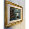 QUADRO DIPINTO OLIO Seassaro PAESAGGIO MARINO NOTTURNO LUNA PIENA BORGO LIGURE