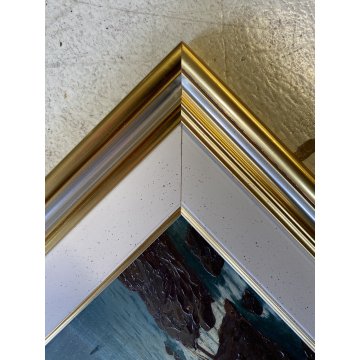 QUADRO DIPINTO OLIO Seassaro PAESAGGIO MARINO NOTTURNO LUNA PIENA BORGO LIGURE