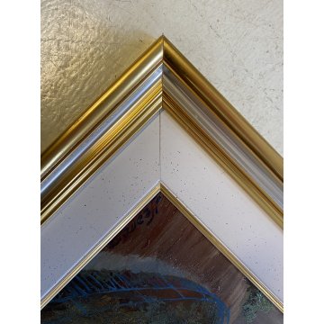 QUADRO DIPINTO OLIO Seassaro PAESAGGIO MARINO NOTTURNO LUNA PIENA BORGO LIGURE