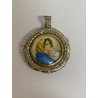 GRANDE MEDAGLIONE CIONDOLO CAPOCULLA MADONNA E BAMBINO RELIGIOSO LAMINA ARGENTO