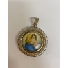 GRANDE MEDAGLIONE CIONDOLO CAPOCULLA MADONNA E BAMBINO RELIGIOSO LAMINA ARGENTO