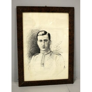 QUADRO EPOCA RITRATTO CHINA su CARTA MILITARE UFFICIALE REGIO ESERCITO WW1 1930