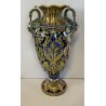 ANTICO VASO BIANSATO Gualdo Tadino CERAMICA MAIOLICA LUSTRO ORO BLU 41 cm/h