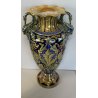 ANTICO VASO BIANSATO Gualdo Tadino CERAMICA MAIOLICA LUSTRO ORO BLU 41 cm/h