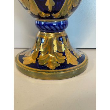 ANTICO VASO BIANSATO Gualdo Tadino CERAMICA MAIOLICA LUSTRO ORO BLU 41 cm/h