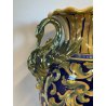 ANTICO VASO BIANSATO Gualdo Tadino CERAMICA MAIOLICA LUSTRO ORO BLU 41 cm/h