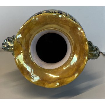 ANTICO VASO BIANSATO Gualdo Tadino CERAMICA MAIOLICA LUSTRO ORO BLU 41 cm/h