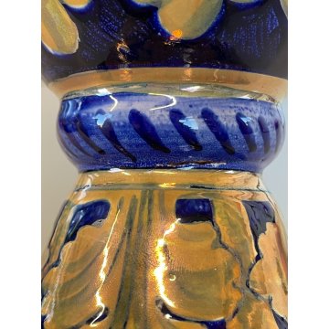 ANTICO VASO BIANSATO Gualdo Tadino CERAMICA MAIOLICA LUSTRO ORO BLU 41 cm/h