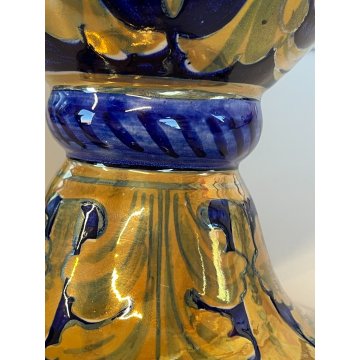 ANTICO VASO BIANSATO Gualdo Tadino CERAMICA MAIOLICA LUSTRO ORO BLU 41 cm/h