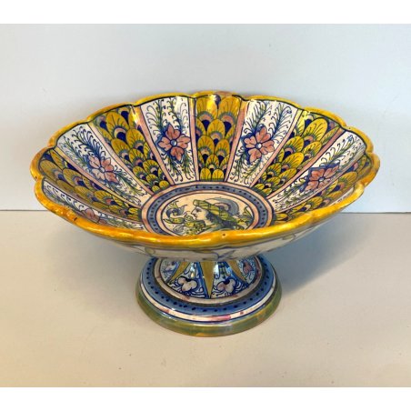 ANTICA ALZATA Gualdo Tadino CERAMICA MAIOLICA LUSTRO ORO BLU 11 cm/h EPOCA '900